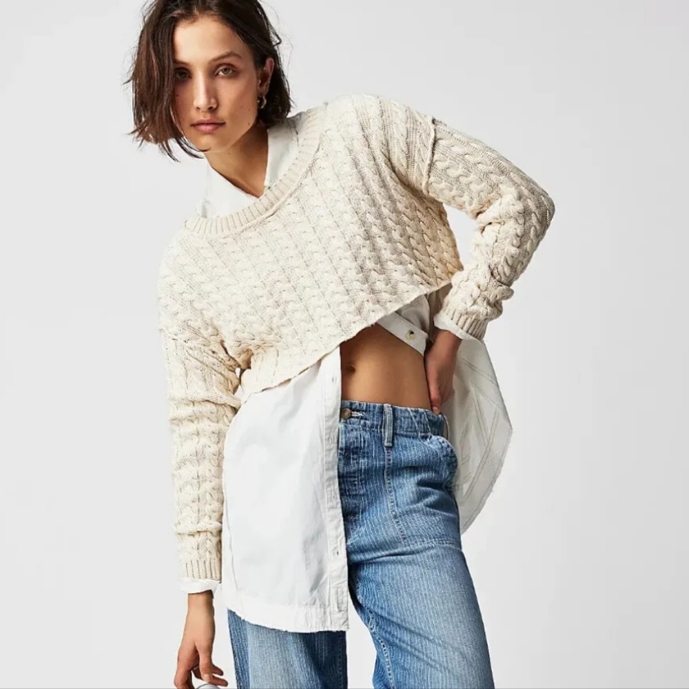 Free People Cream Cable Knit Sweater
